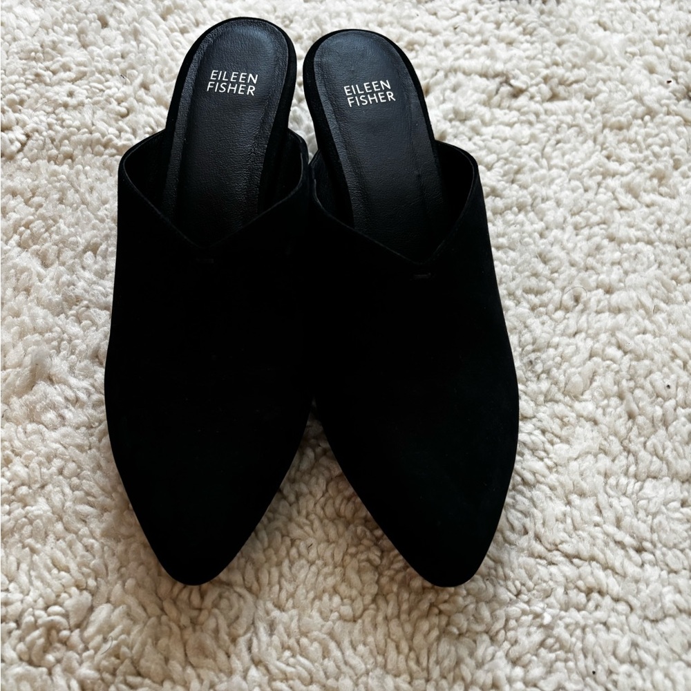 NWT Eileen Fisher Black Leather Mules